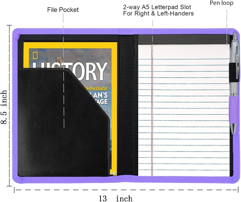 Gorbado Padfolio/Portfolio Binder, Mini Padfolio Portfolio Binder 5 x 8 Legal Writing Pad, A5 Document Organizer Folder for Men Women, Purple. - Image 2